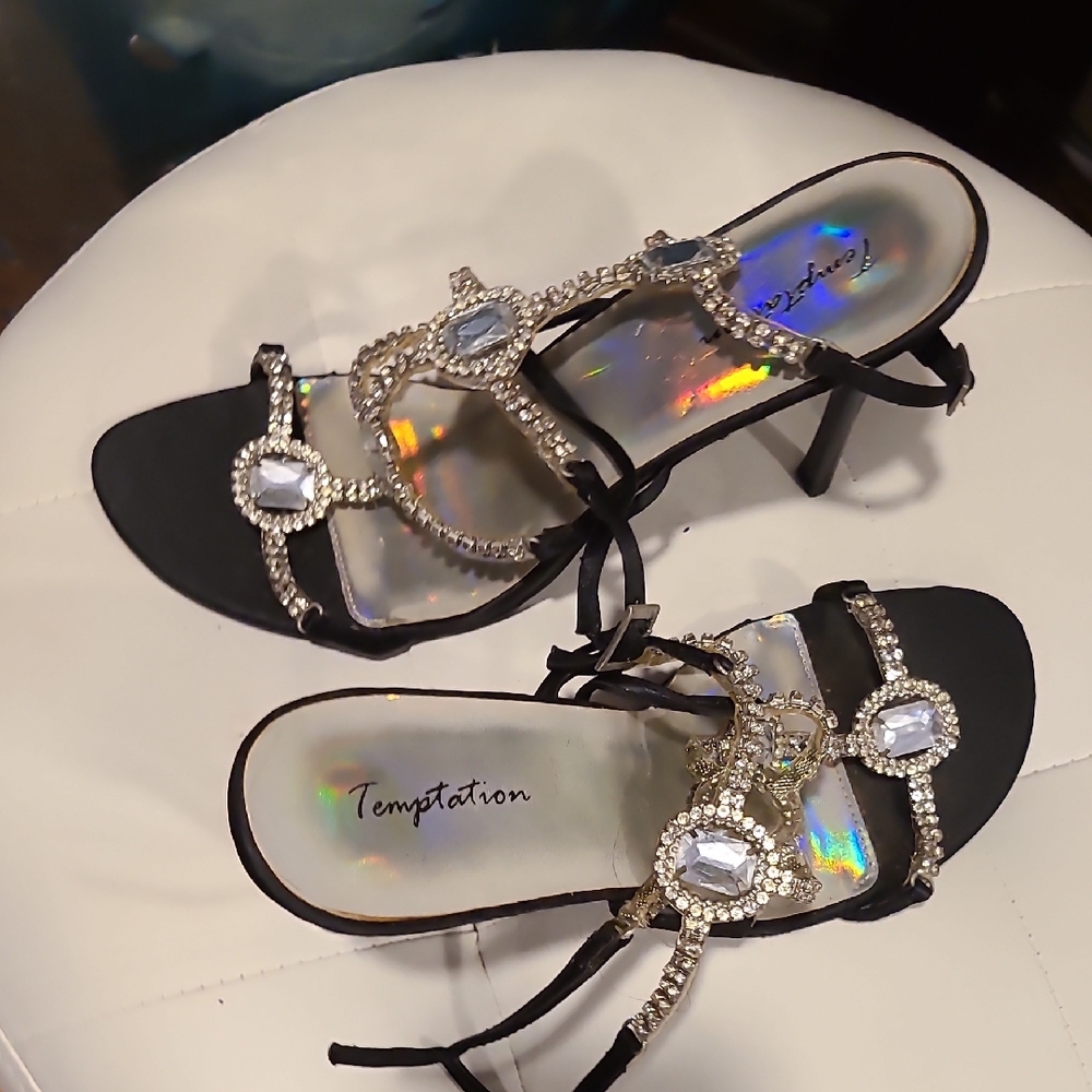 Temptations Black and Silver Embellished Heels